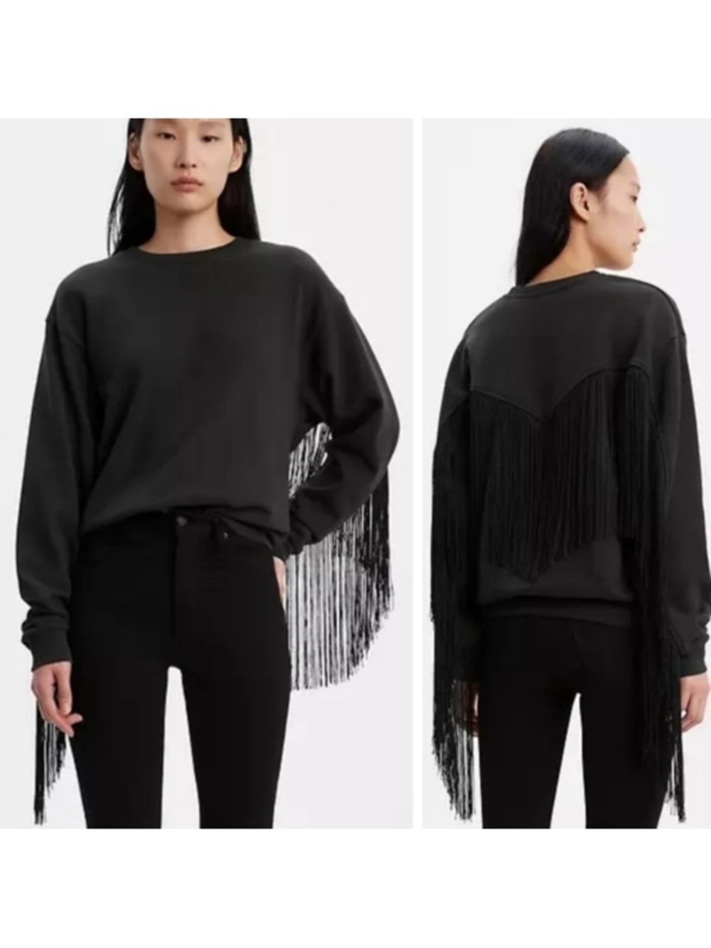 Levi’s black fringe back Crewneck pullover long sleeve sweatshirt